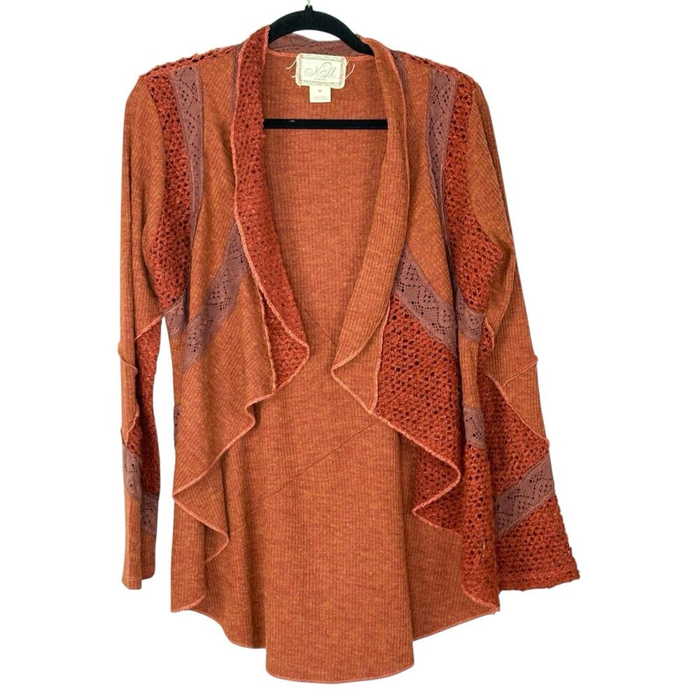 Anthropologie Nick & Mo Cardigan Patchwork Boho Fairy Grunge Rust Orange Sz M